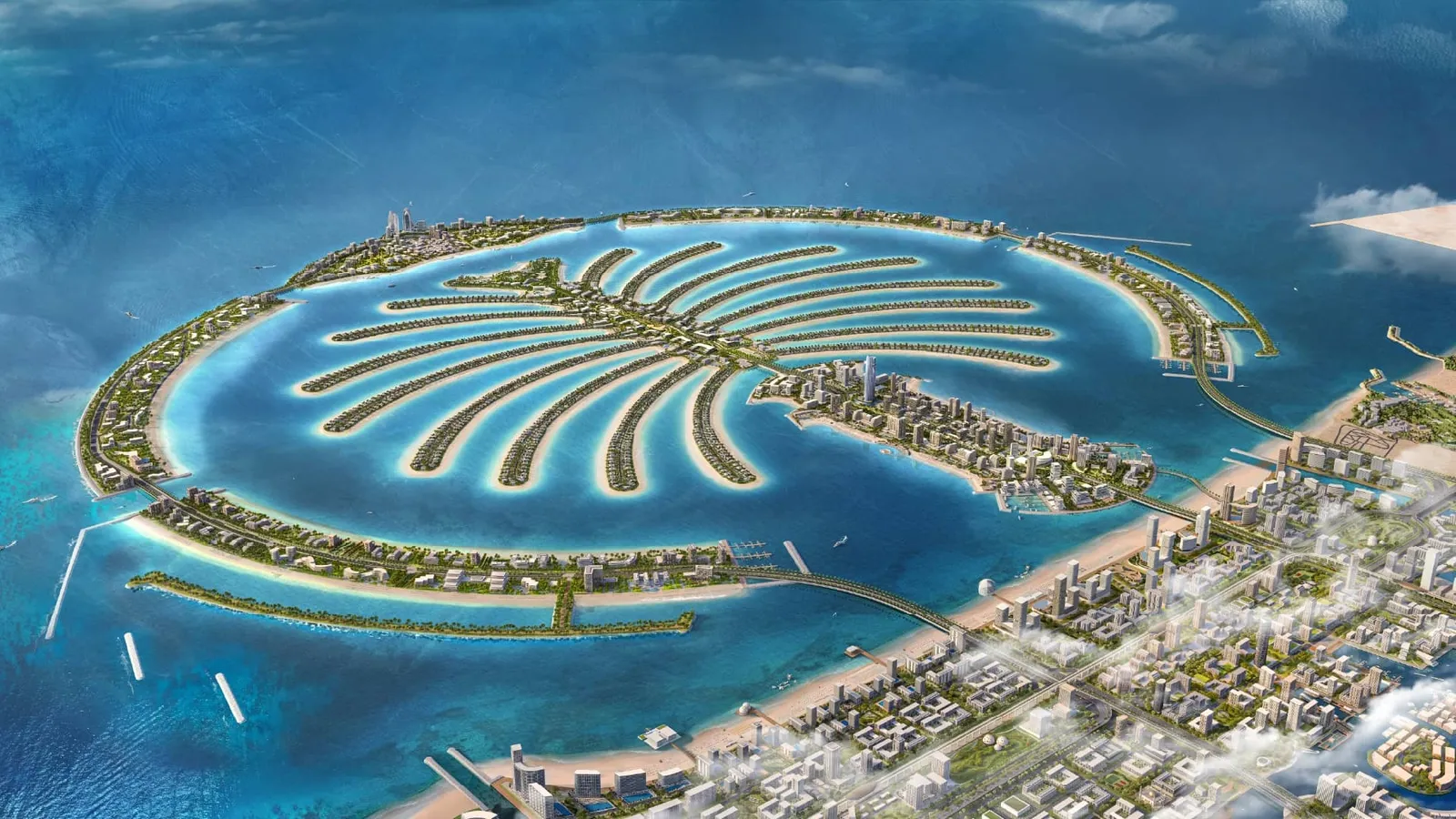 Palm Jebel Ali — official Nakheel masterplan aerial render of the 16-frond island