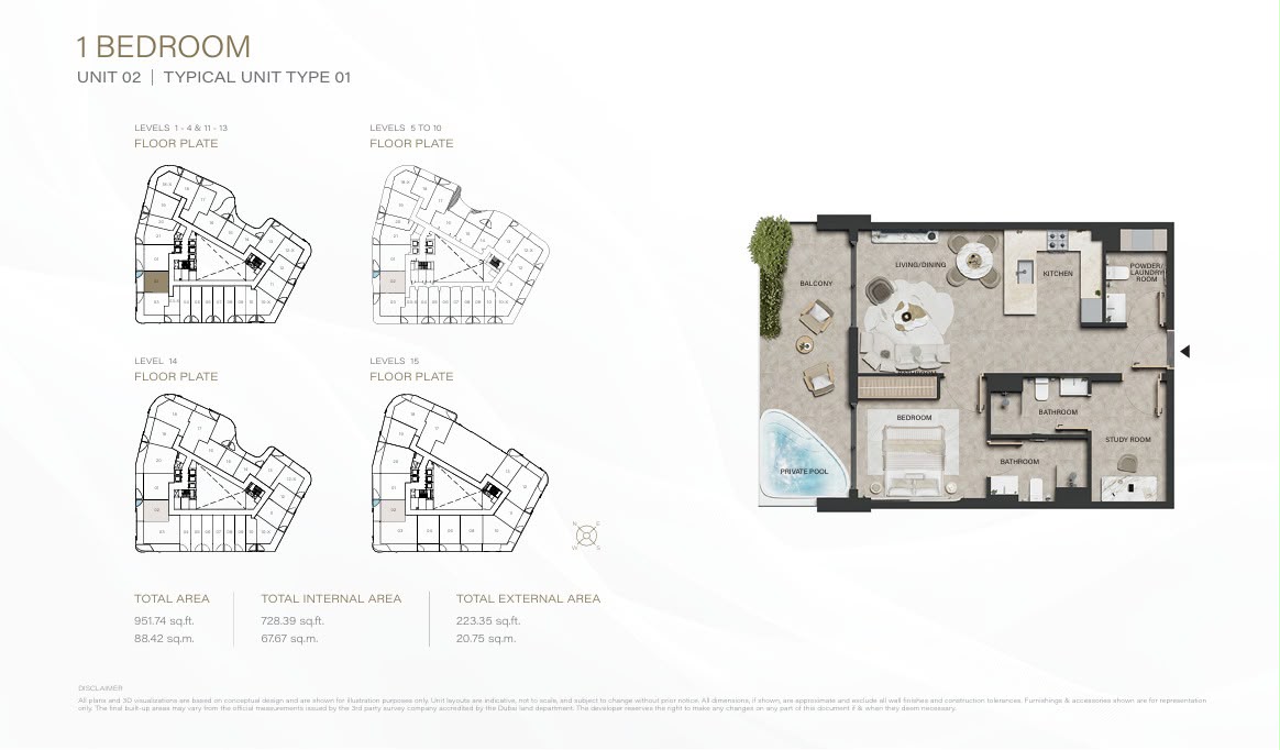 Three-Bedroom Residence, Bluewaters Island — Bluewaters Residences, Building 4, Unit 701